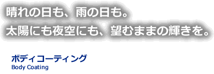 晴れの日も、雨の日も。太陽にも夜空にも、望むままの輝きを。ボディコーティング Body Coating